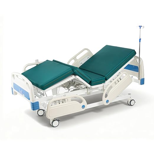 Hospital Bed Electric 5 Function with Trendelenburg & Reverse Trendelenburg, 5" Lockable Casters for Home Hospital Use, 530LBS Loading, with IV Pole, Mattress, Includes Sheets (2X)
