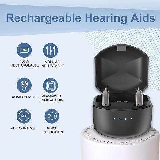 Rechargeable Hearing Aids for Seniors Adults, Advanced Multi Channel Digital BTE Hearing Amplifier with App Control