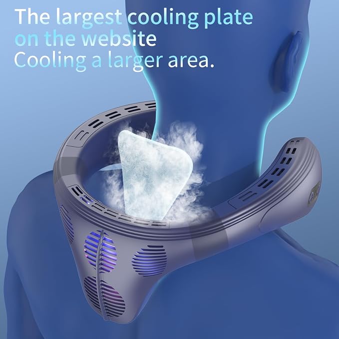 Neck Fan Back-Windy 6000mAh with Cooling Plate Bladeless Portable | Thermo-Electric Cooler Rechargeable Camping Essentials for Women Men Outdoor Activities Gardening Walking the Dogs(Navy Blue)