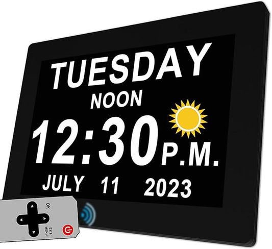 MASSII 19 Alarms Digital Talking Clock with Loud Voice Time Date, Auto DST, 20 Custom Reminders, 10-Level Dimmer, Sleep Trainer, Speaking Day Date Calendar Clock for Seniors Dementia- with Remote