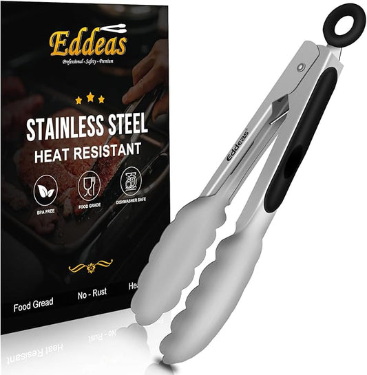 Small Tongs For Cooking, Mini 7 inch Kitchen Tongs -Heat Resistant 600 Degrees Stainless Steel and Non-Slip handle - Perfect for Cooking, Salad, Pasta, Steaks, Vegetables,Dishwasher safe