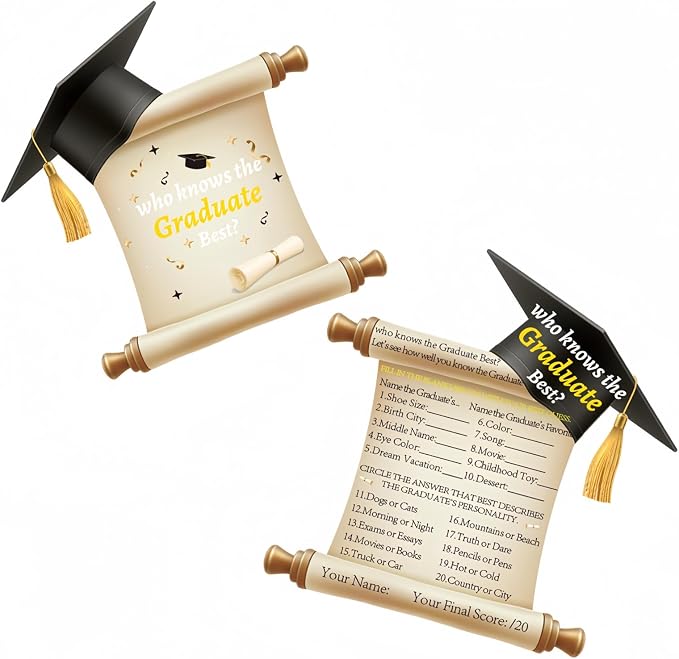 Graduation Party Game Cards - Who Knows The Graduate Best - 10PCS Graduation Party Collection Grad Celebration Party 2026 Supplies for High School/College/Senior School