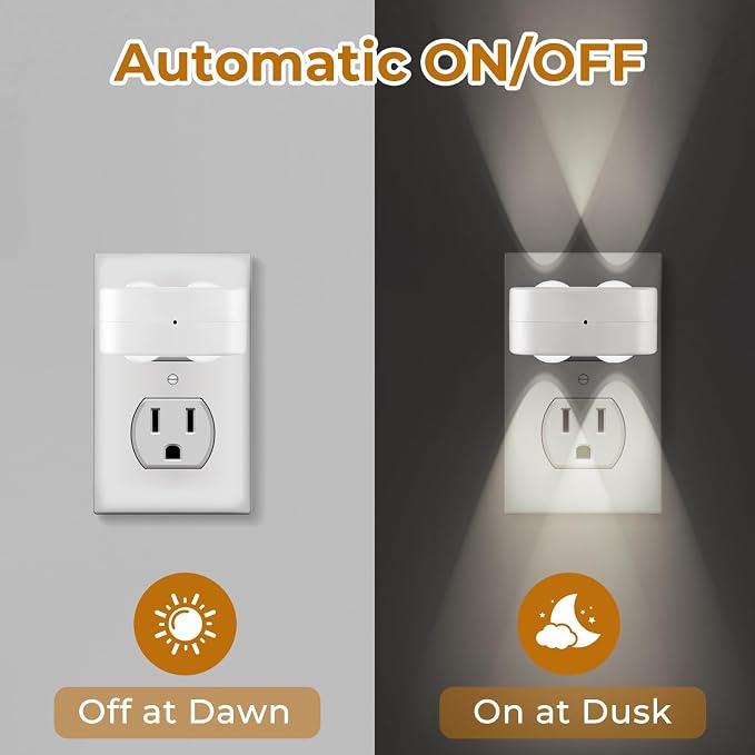4 Pack Night Light, Plug-in Wall NightLights with Rotatable, Dusk to Dawn Sensor Auto On/Off, 5000K Daylight 100 Lumens, for Hallway Living Room Kitchen Garage Stairway
