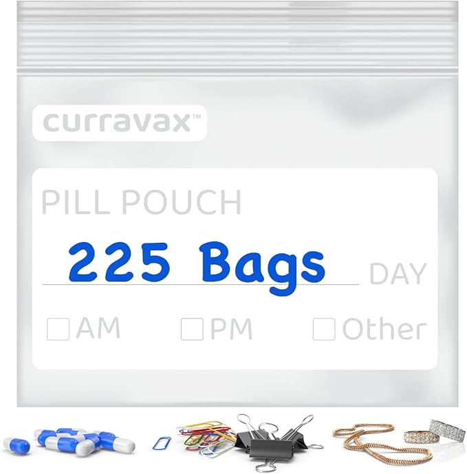 Pill Bags Pack of 225- BPA Free 3 x 2.75 inch Pill Pouch - Pill Pouches for Medicine with Write on Label –Clear Ziplock Pill Baggies for Travel Medicine Organizer