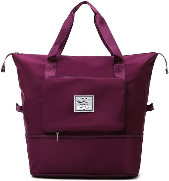 Large Capacity Folding Travel Bag, Lightweight Waterproof Luggage Bag, Expandable Travel Duffel Bag, Dry Wet Separated Gym Tote Bag, Weekender Overnight Bags for Women and Man (Fuchsia)