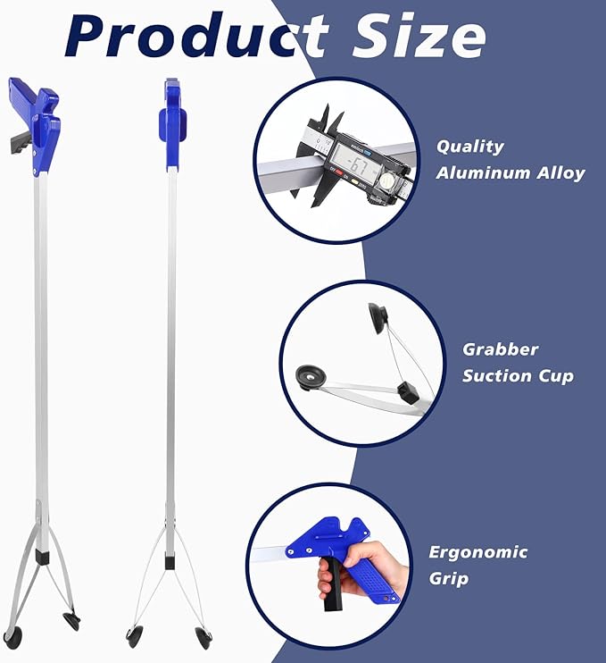 Sabary 10 Pack Suction Cup Reacher Grabber Heavy Trash Picker Grabber Tool, Long Handy Aids Nonslip Claw Reach Tool for Elderly Pick up Stick Arm Extension Litter Picker(Blue,43 Inch)