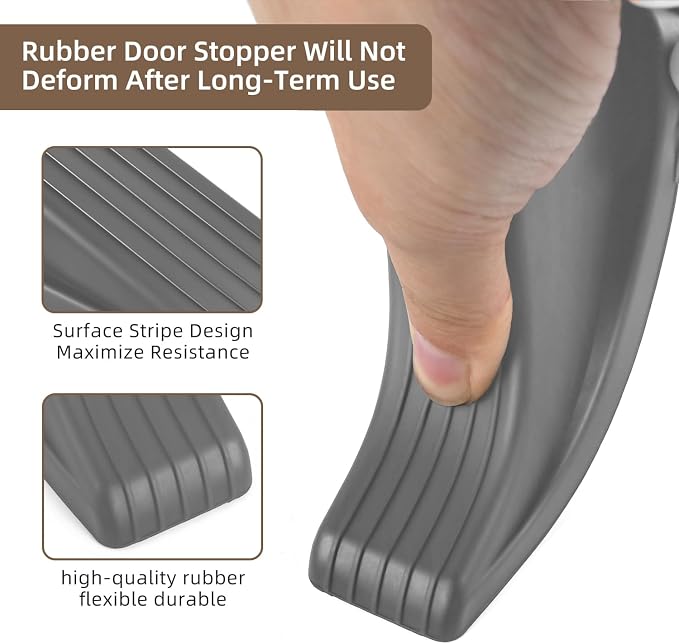 JZWBLILY Door Stoppers for Bottom of Door on Floor, Premium Rubber Door Stopper Wedge, Floor Sturdy Stackable Door Stops for Carpet Heavy Duty Door (Gray, 2 Pack)