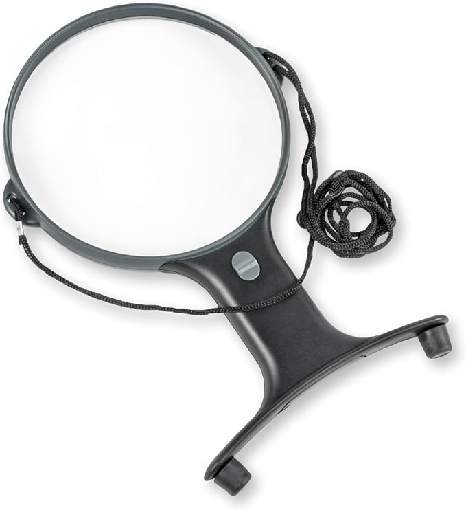 Carson Optical MagniShine LED Lighted 2x Power Hands-Free Magnifier (HF-66) , Black | Dual LED Hands-Free Lighted Magnifying Glass - for Reading, Crafts, and Needlepoint with Adjustable Neck Strap (HF-66)