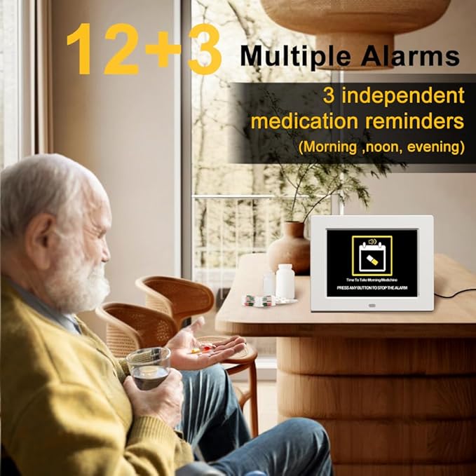 8‘’ Digital Calendar Day Clock, Gifts for People with Dementia Alzheimers, Large Display Alarms Clock for Seniors Electric Clocks with Date Day of Week 12 Alarms 4 Colors Auto DST/Dimmer