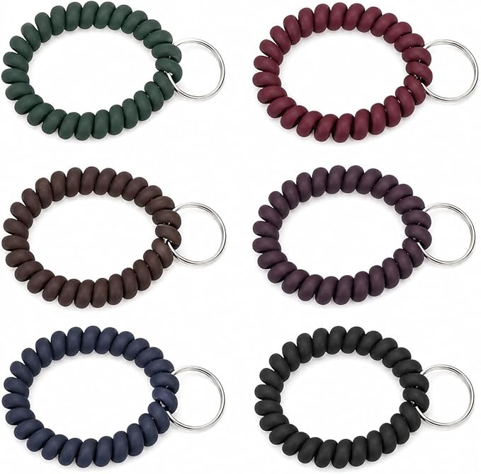 BIHRTC Pack of 6 Wrist Keychain Spiral Stretchable Coil Wrist Key Holder | Plastic Stretch Wristband Elastic Stretchable Spiral Bracelet Key Holder Key Ring for ID Badge Sauna Outdoor Sport