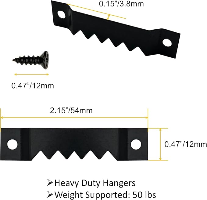 50 Pack Large Heavy Sawtooth Picture Hangers Steel Picture Hangers with Screws Picture Hang Solutions, for Hanging Clock Paintings Artwork Picture Frame Hook Photos (Black，Supports 50 lbs)