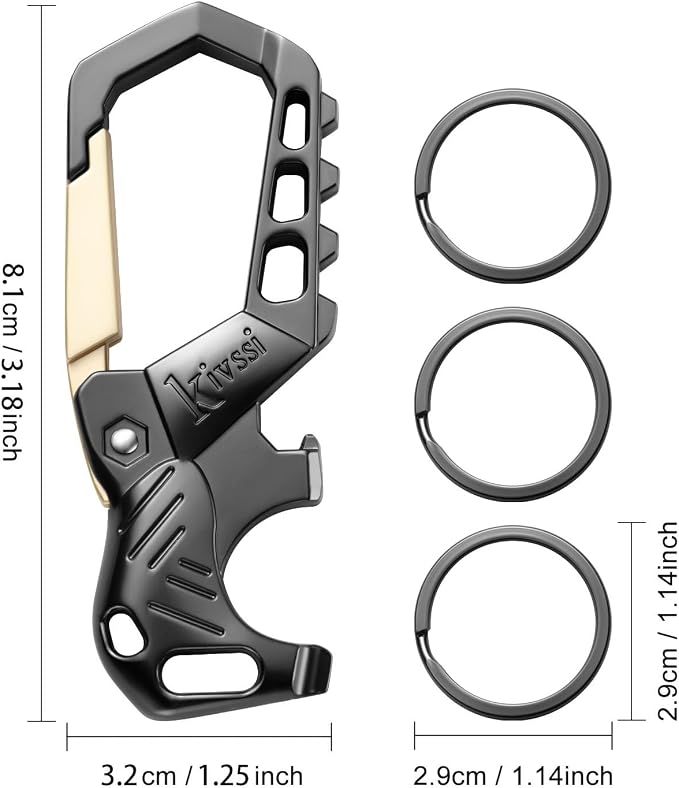 Kivssi Heavy duty metal keychains, Carabiner clip Car key chains,Fashion family keychain bottle opener and 3 Key Rings suitable for men and women.(Gold+Multicolor)