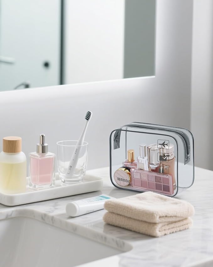 WANDF TSA Approved Toiletry Bag, 2 Pack Clear Makeup Bag | Quart Size, Airport Carry-On, TSA Liquids Travel Bag, Clear PVC, Women Men Travel Essentials