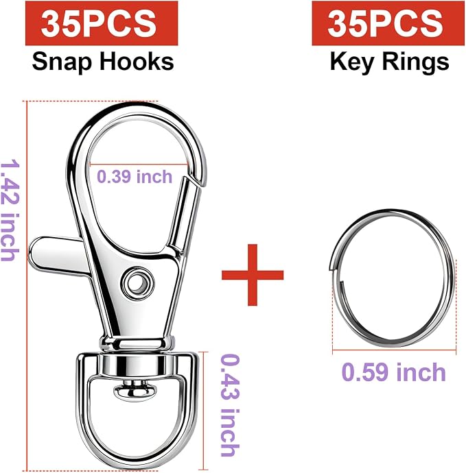 LEOBRO 70PCS Lobster Claw Clasps and Key Rings, 35PCS Keychains Clips and 35PCS Key Chain Ring, Keychain Making kit for Key Chain, Jewelry Making, Art Crafts, Silver