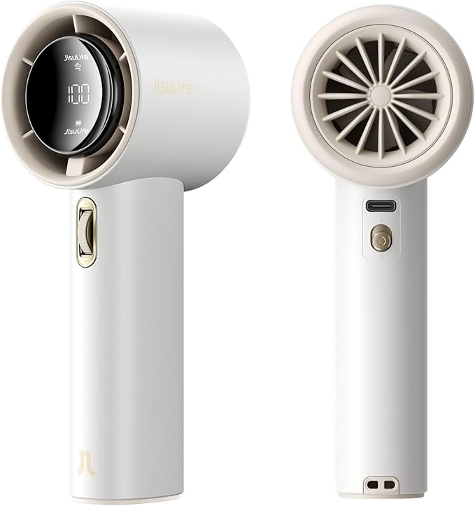 JISULIFE Handheld Fan Pro1S - Next-Gen Airflow: Up to 12H Runtime | Pearlescent ABS-Elegant Strength, 1-100 Speed Scroll Wheel, 3600mAh-Portable Fan for Travel, Gifts for Women Men(Cloud White)