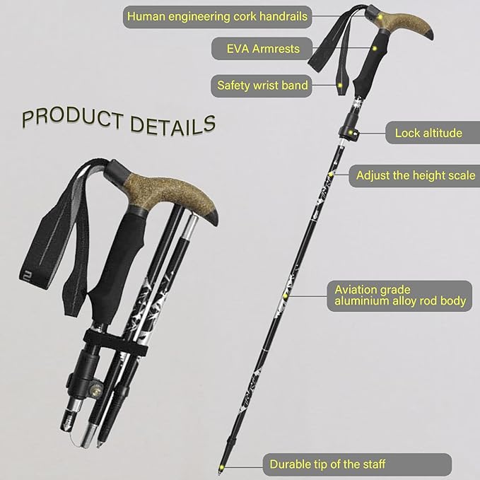Walking Cane-Foldable, Adjustable,Collapsible Walking Canes for Men&Women,Heavy Duty All Terrain Tip,with Travel Bag-Walking Sticks for Seniors&Adults[Black] Trekking Poles Hiking Walking Stick