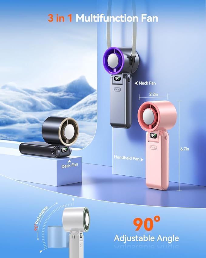 Portable Handheld Fan with Ice Cooler, 199 Speed Personal Fan,5500mAh Rechargeable,20H Cooling Time,20000 RPM Powerful Motor, Summer Essential for Travel/Outdoor/Office, White