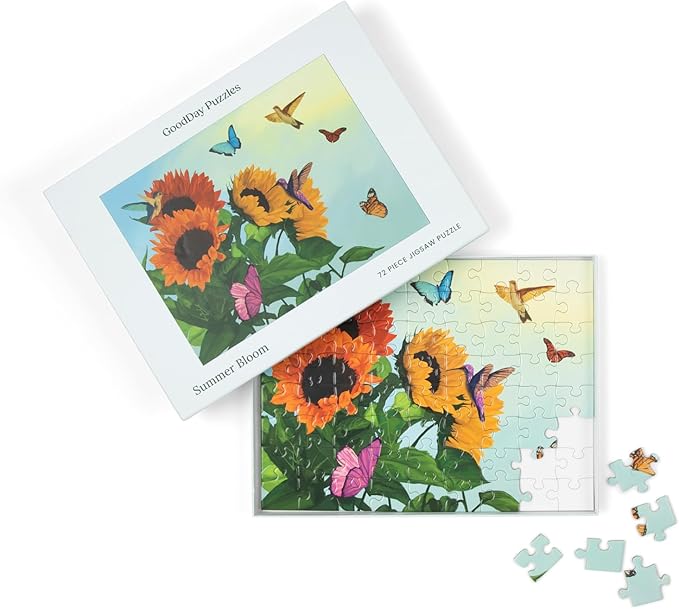 Large Piece Jigsaw Puzzle – Easy & Colorful, Dementia & Memory Activities for Seniors, Elderly Gifts, 72 Pieces, Summer Bloom
