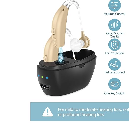 Hearing Aids for Seniors,Rechargeable Hearing Aids with Noise Cancelling,Adjustable Volume Control,One Pair He-aring Assist Devices with Charging Box(Black)