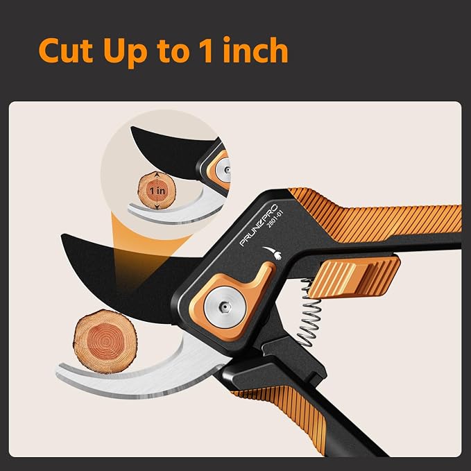 PrunePro 2 Pack Pruning Shears for Gardening Professional Bypass Hand Pruner Stainless Steel Sharp Blade Garden Scissors Plant Flower Garden Clipper Orange