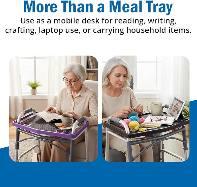 Support Plus Walker Tray Table - Mobility Table Tray for Walker, Non Slip Walker Tray Mat, Walker Accessories Mat, Cup Holder for Walker (21"x16") - Purple