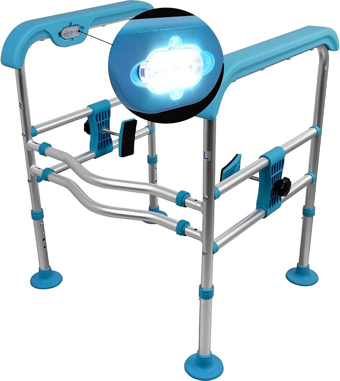 Heavy Duty Aluminum Toilet Safety Rails for Seniors,Adjustable LED Toilet Safety Frame for Elderly,Adjustable Height & Width Safety Rails Support for Most Toilets,Stand Up Assist,665lbs