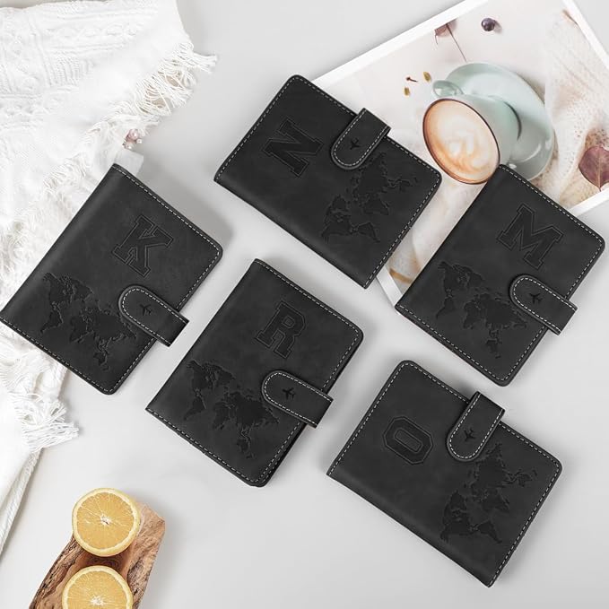 Passport Holder for Travel Essentials Personalized Initial Wallets | Embossed Letter A-Z Design, RFID Blocking, Passport Cover, Passport Book Holders, Men Women, Personalized Gifts, Black-K