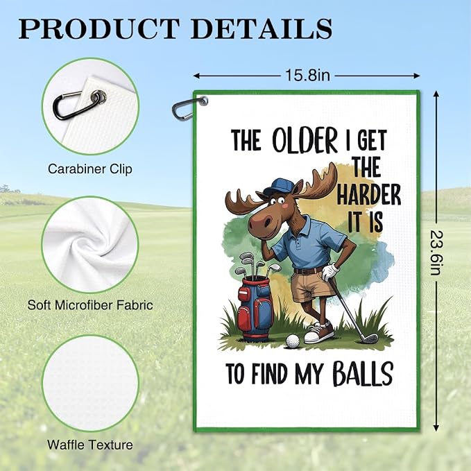 The Older I Get The Harder It is Golf Towel, Funny Moose Golf Bag Towel with Clip for Men, Golfing Accessories for Men, Golfing Gifts for Dad Grandpa, Father Day Retirement Gifts for Golfer Fan