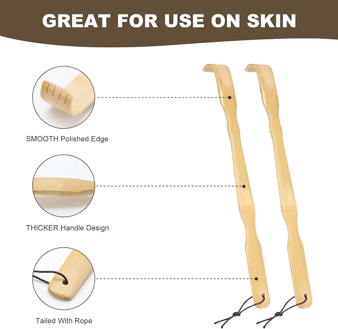 YIMICOO Wooden Bamboo Back Scratcher, 17 Inch Long Handle Back Scratchers for Adults Men Women, with Beautiful Gift Packaging (3 Pack)