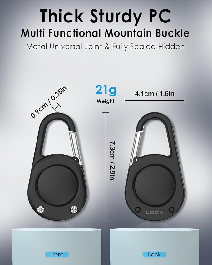 for Airtag (1st & 2nd Gen) Keychain,IPX8 Waterproof AirTag Holder with Carabiner,Hard PC,Lock Clip,Universal Wheel Keyring,Air Tag Keychain for Apple Airtag (Black 1 Pack)