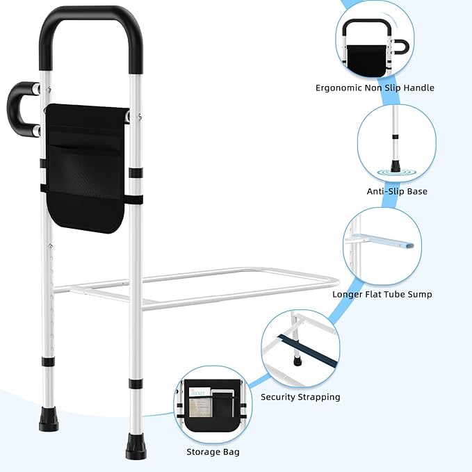 Bed Rails for Elderly Adults Safety - Adjustable Bed Assist Rails for Full Size, Portable Bed Cane for Seniors With Storage Pocket, Hold Up to 330 Lbs, Easy Setup, Bedside Safety and Stability