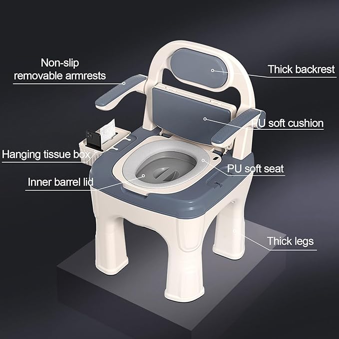 Bedside Commode Upgraded Safety Commode Toilet For Elderly And Disabled Portable Home Bedside Commode Chair Adult Potty Chair Seniors With Adjustable armrests,Bedside Toilet-Supports 660 Lbs (Blue)