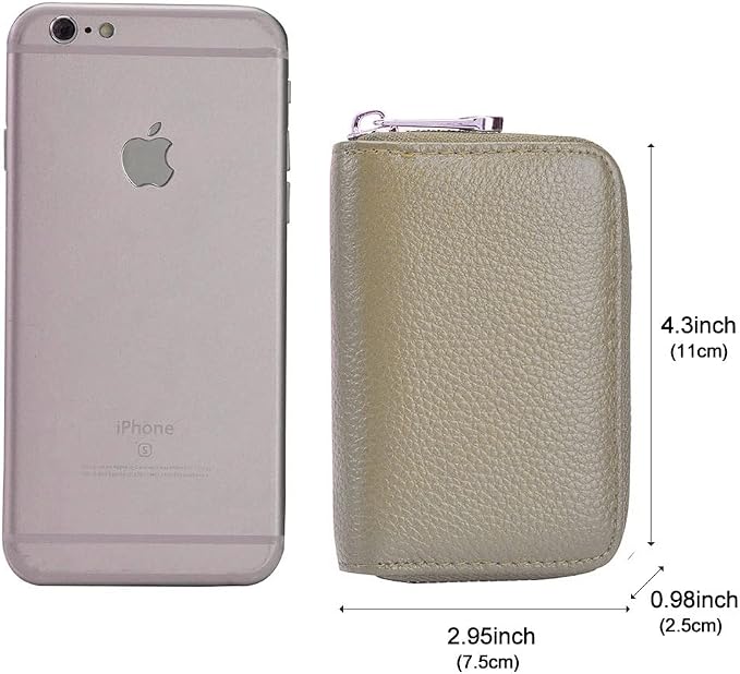 RFID Credit Card Holder Genuine Leather Credit Card Wallet with Zipper | RFID