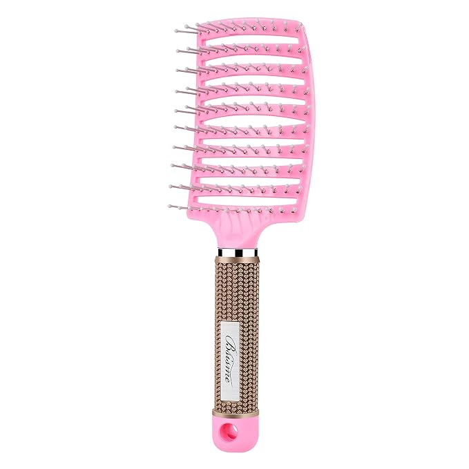 Bsisme Hair Brush, Curved Vented Brush for Faster Blow Drying, Professional Styling Hair Brushes for Women and Men, Paddle Detangling Brush for Wet Dry Curly Thick Straight Hair, Pink | Professional Styling Hair Brushes for Women, Men & Kids, Paddle De...