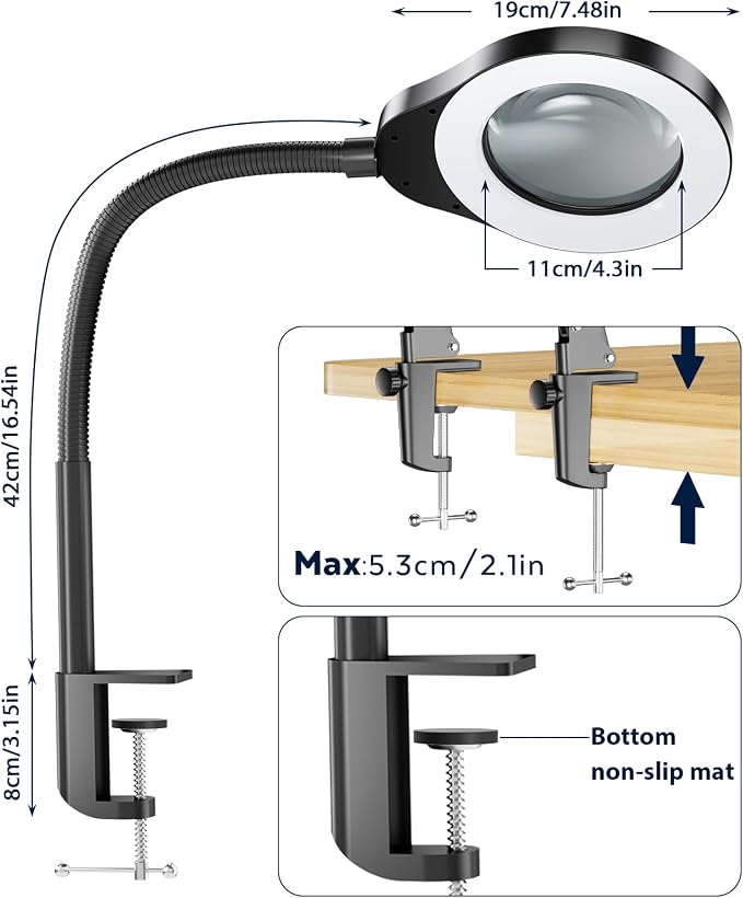 15X Magnifying Glass with Light and Stand, 5 Color Modes Stepless Dimmable LED Lighted Desk Lamp, 84 LED Magnifying Lamp Hands Free Flexible Gooseneck Magnifier for Repair Crafts Hobby Sewing