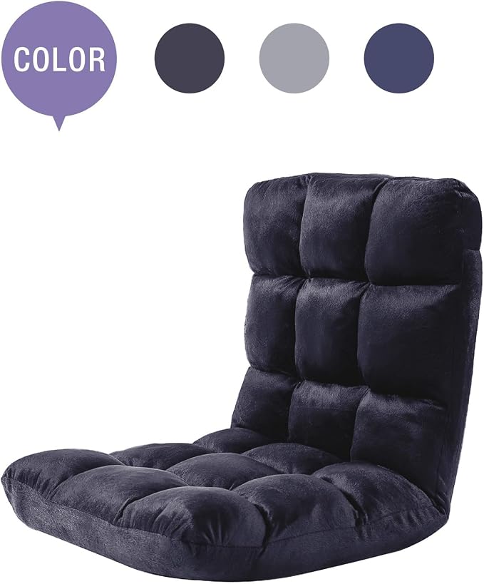 Indoor 5-Position Adjustable Floor Chair with Back Support Folding Padded Gaming Sofa Chair, Lounge Chair for Adults Video Gaming, Perfect for Meditation, Reading QL050-BK