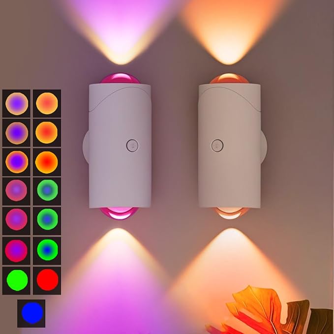 Rechargeable Motion Sensor Light Indoor, Magnetic RGB Wall Sconces 2 Pack | 7 Color Motion Sensor Night Light, 1500mAh Wireless Wall Sconces Battery Operated for Bedroom, Bathroom, Hallway, Stairs