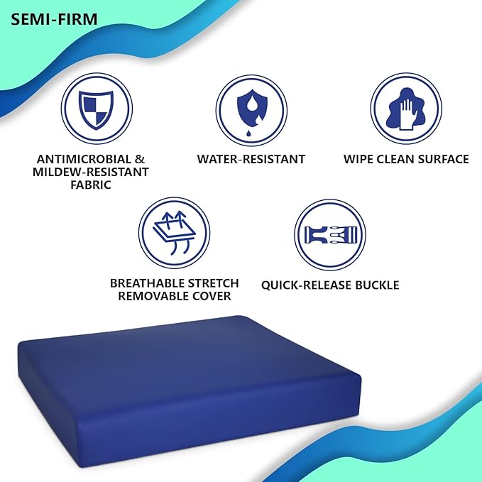 NYOrtho Wheelchair Seat Cushion – Firm, Non-Slip, Water-Resistant Seat Cushion - Pressure Relief - Ideal Wheelchairs - Office Chairs - Car Seats 18" x 18" x 3"