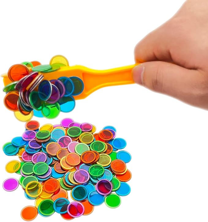 JUNWRROW Magnetic Bingo Wand with Chips,5-Pack& 500 Metal Chip, 5 Color Metal Chips-for Large Group Games,Family Game Night, Sensory Bins,Counting and Sorting,Science& Educational Activities