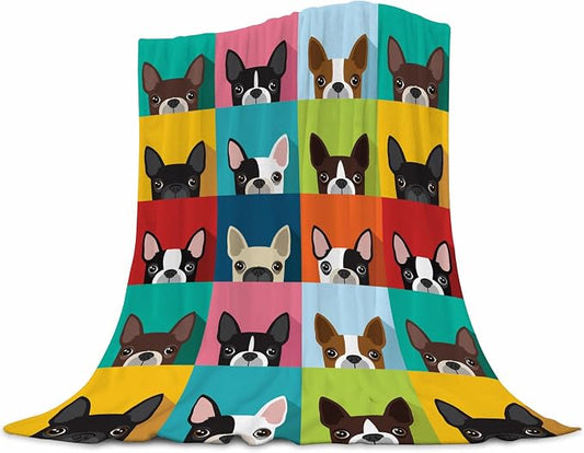 Boston Terrier Throw Blanket 50x60 Inches - Soft Flannel Blankets for Adults - Cute Dog Blanket for Couch & Bed - Boston Terrier Gifts for Women & Men - Pet Lover Home Decor