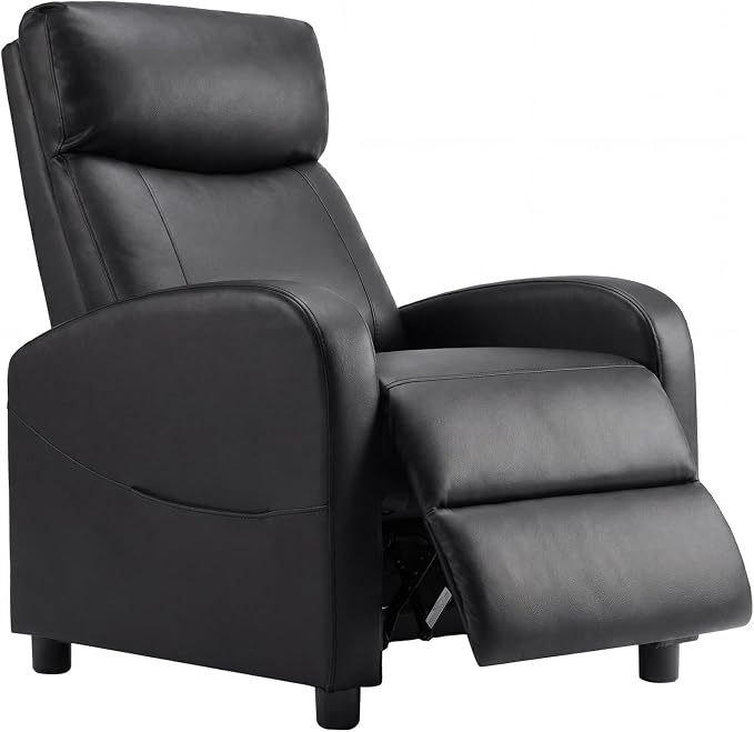 Sweetcrispy Recliner Chair PU Leather Recliner Sofa No Massage, Home Theater Seating with Lumbar Support, Adjustable Push Back Overstuffed High-Density Sponge Reclining for Living Room, Black