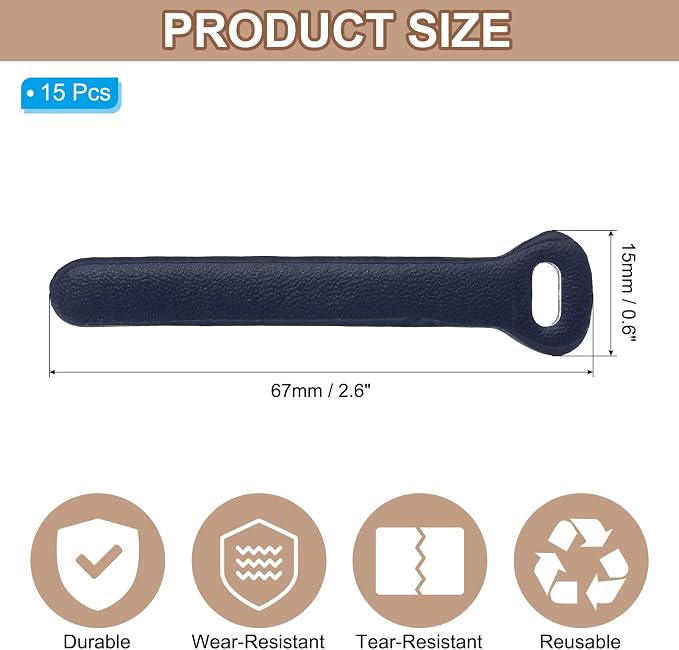 PATIKIL 15Pcs Leather Zipper Pull, 2.6" Replacement Zipper Puller Extender Backpack Luggage Sliders for Handbags Suitcases Bags Wallets Jackets Coats Pull Tabs, Dark Blue