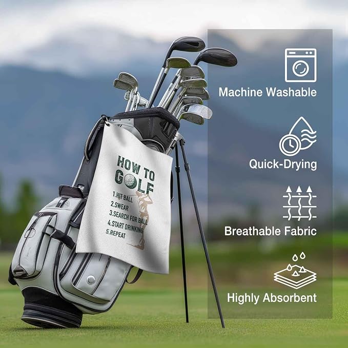 Funny Golf Towel with Clip, How to Golf Themed Golf Bag Accessories for Women, Golf Gifts for Mom Grandma Men, 16x24 Waffle Weave Microfiber, Birthday Christmas Retirement Golfer Gifts