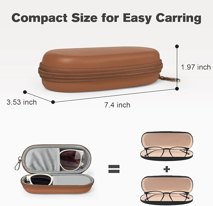 Double Eyeglasses Case, Dual Glasses Sunglasses Organizer with Zipper Closure, Eyewear Storage Box for Men Women Travel