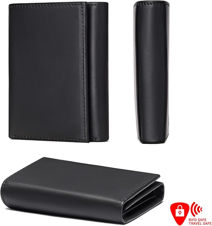 Men's Wallet Genuine Leather Trifold Wallet With ID Window