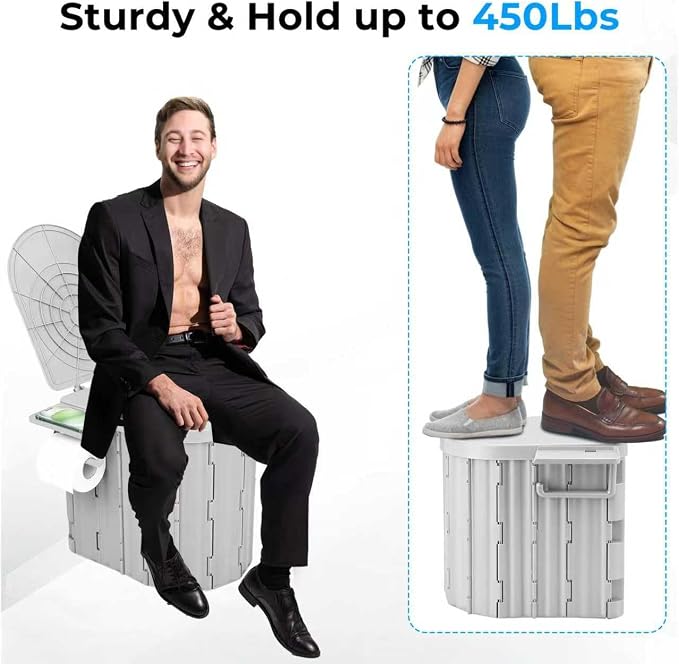 Portable Toilet for Adults, Foldable Plastic Toilet, with Lid and Paper Holder Travel Porta Potty for Adults Camping, Hiking, RV, Fishing, Beach, Road Trip, Truck, Hunting