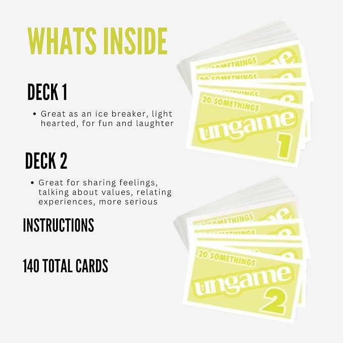 Pocket UNGAME - 20 Somethings - Non-Competitive Card Game for Young Adults Discuss, Share Values & Experiences - lighthearted and serious Decks - Age 18+