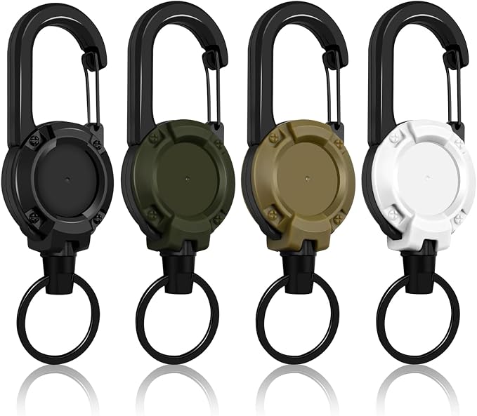 Retractable Keychain 4 Pieces Heavy Duty Carabiner Badge Holder Retractable Badge Reel ID Holder Extendable Key Ring Key Holder for 8 oz ABS Casing with 24 inches Steel Cord