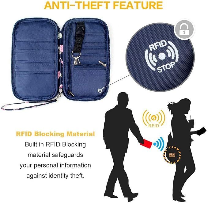 RFID Family Passport Wallet Holder Waterproof, Travel Document Organizer Credit Card Clutch Bag for Men Women