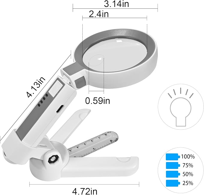 6X Rechargeable Magnifying Glass with 16 LED Light, Foldable Handheld Stand, Lightweight LED Magnifier for Reading Books/Newspaper/Small Print, Gifts for Mom Dad Grandma Grandpa Seniors